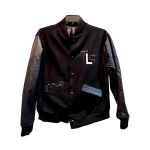 TLS Jacket Mens Size XL Black Bomber Varsity Pockets Embroidered